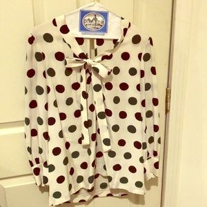 Kate Spade Blue & Green Polka Dot Bow Blouse! 🎀